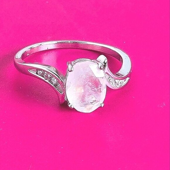 925 Sterling Silver Ring with Natural Moonstone & Cz - Picture 1 of 11